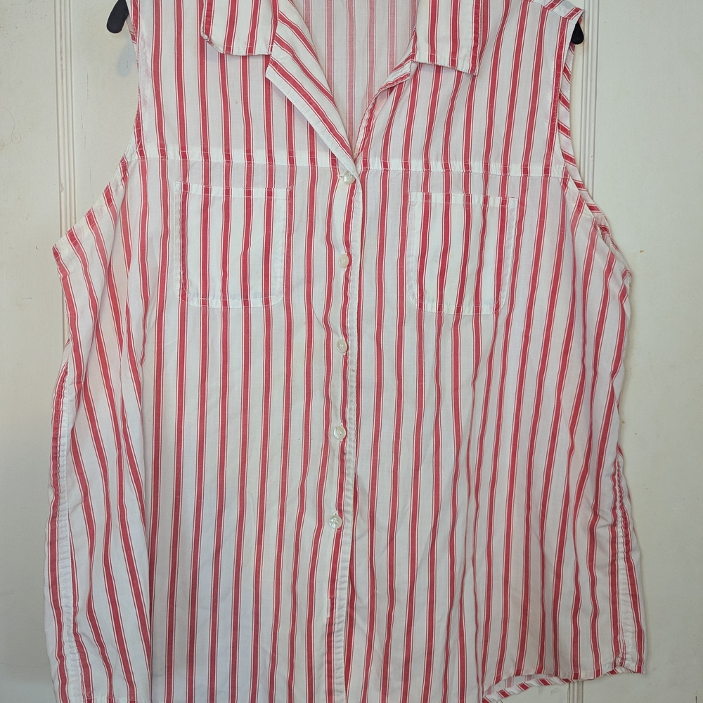 Vintage Cotton Red & White Striped Sleeveless Blouse
